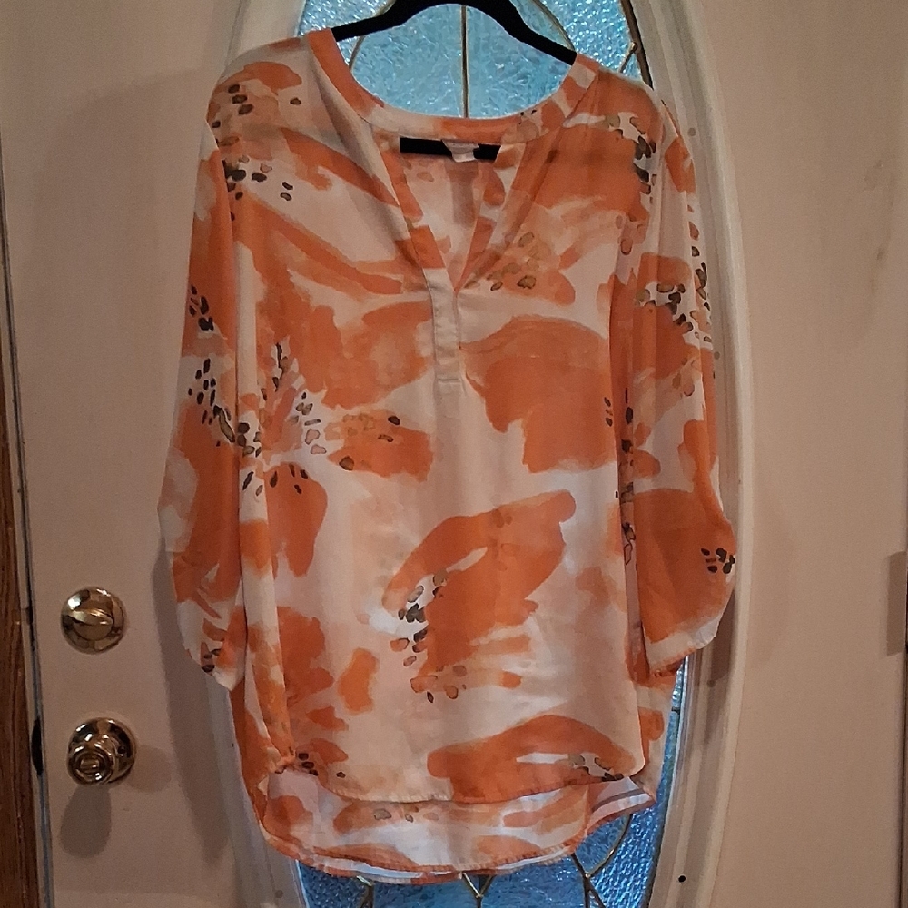 Chico's Orange and White Floral Tunic Blouse
